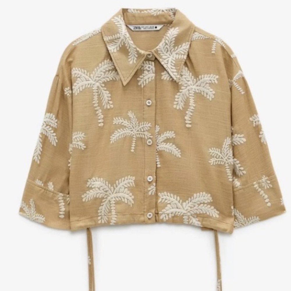 Zara Embroidered Linen Blend Shirt